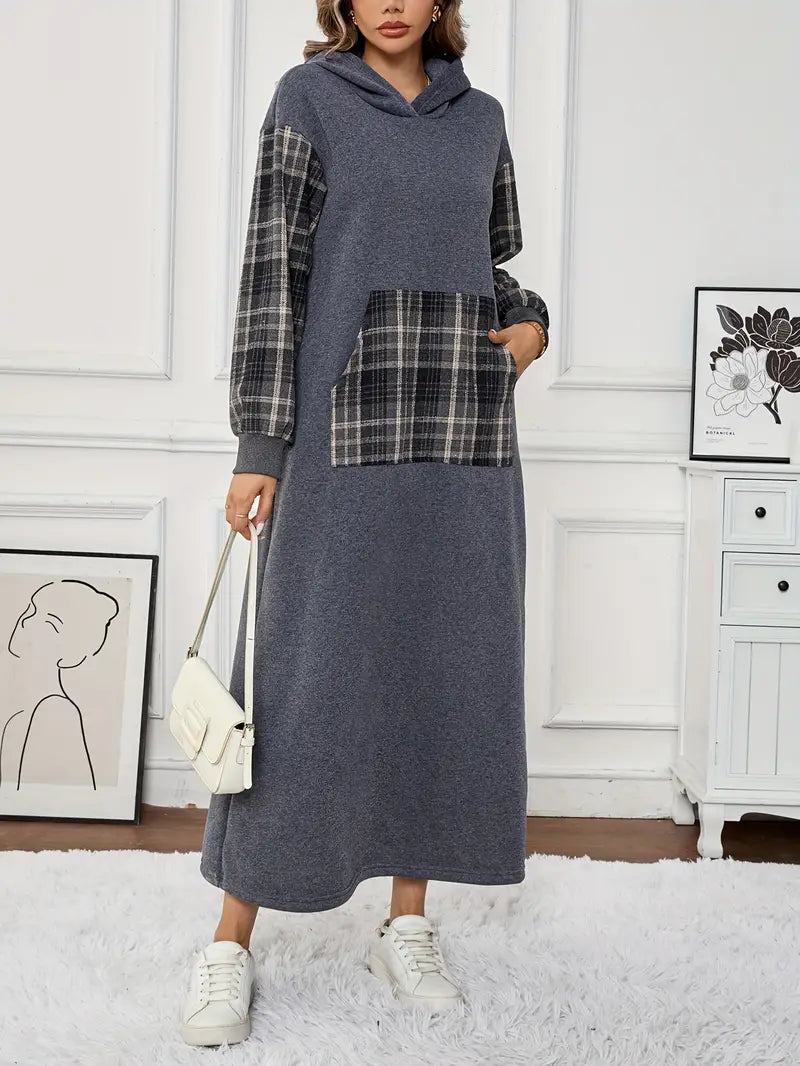Kuscheliges Fleece-gefüttertes Maxikleid mit Kapuze für Damen