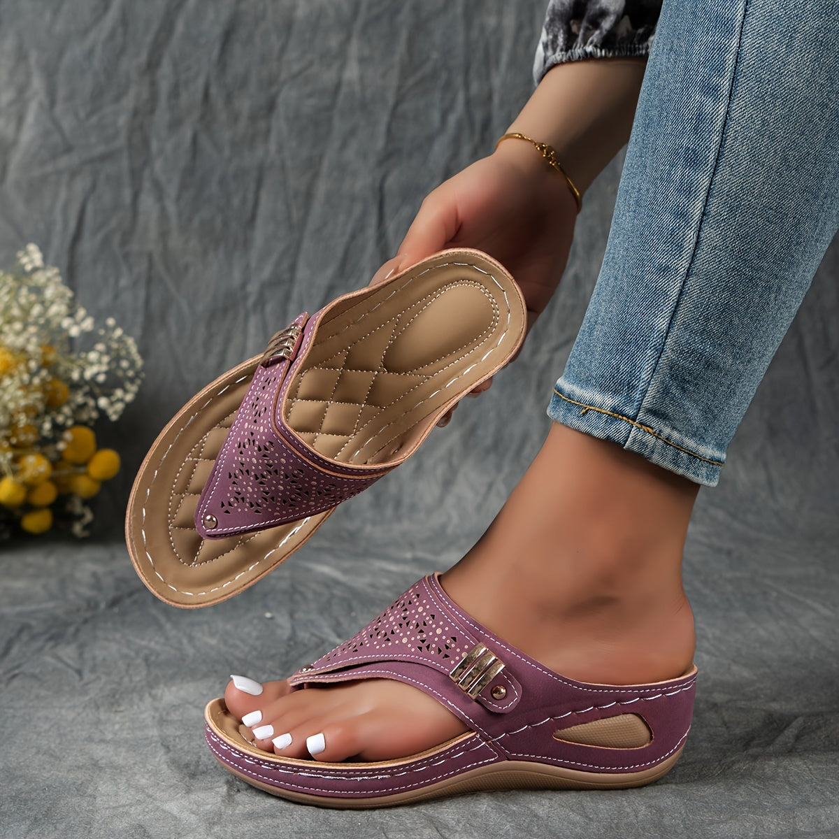 Keil-Flip-Flops Bequeme Sandalen mit Fußgewölbeunterstützung