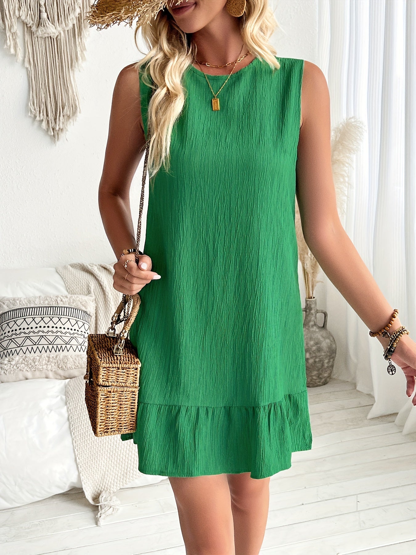 Elegantes Tankkleid mit Rüschen, Ärmelos für Frühling & Sommer