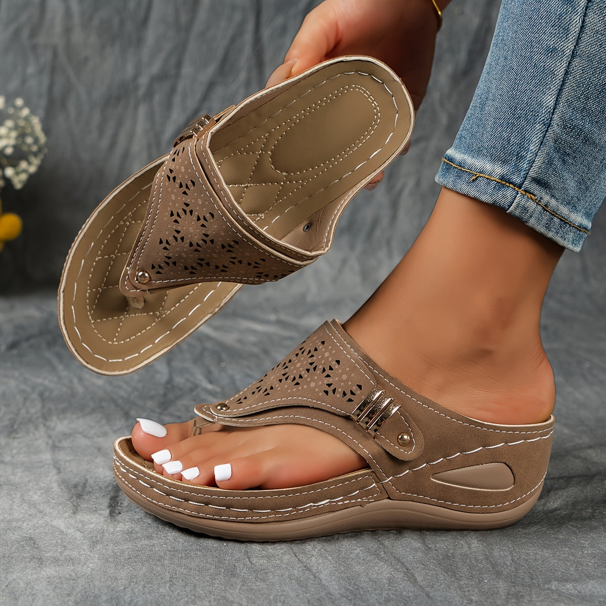 Keil-Flip-Flops Bequeme Sandalen mit Fußgewölbeunterstützung