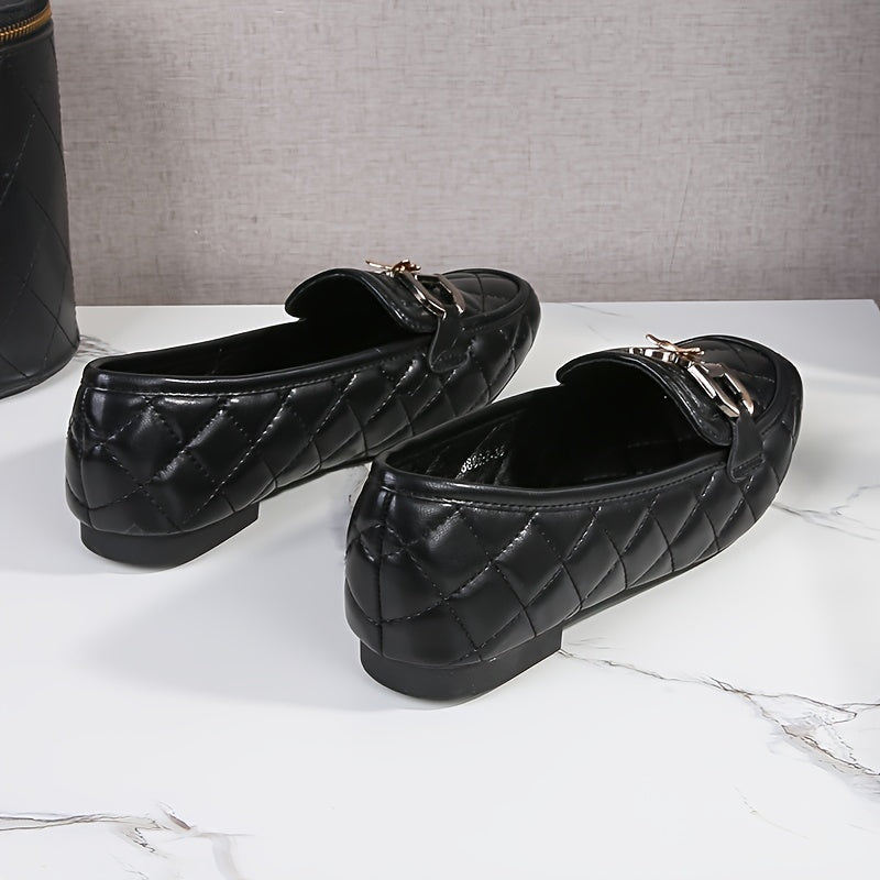 Penny Loafers Schwarz, Gestepptes Design Mit Pailletten, Leichte Flats