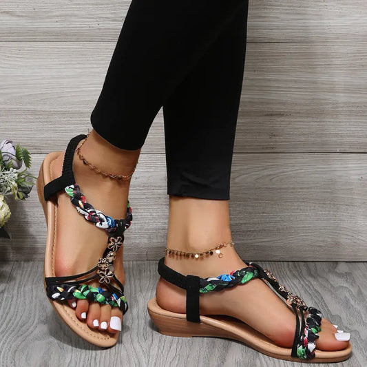 Geflochtene Slide-Sandalen, lässige Sommerschuhe mit offener Zehe