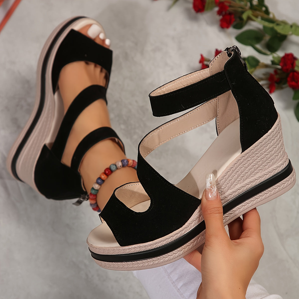 Keilsandalen mit Plateau – Bequeme Sommerschuhe mit Reißverschluss