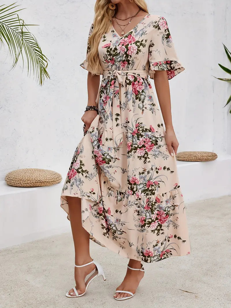 Kleid mit Rüschensaum und Blumenmuster