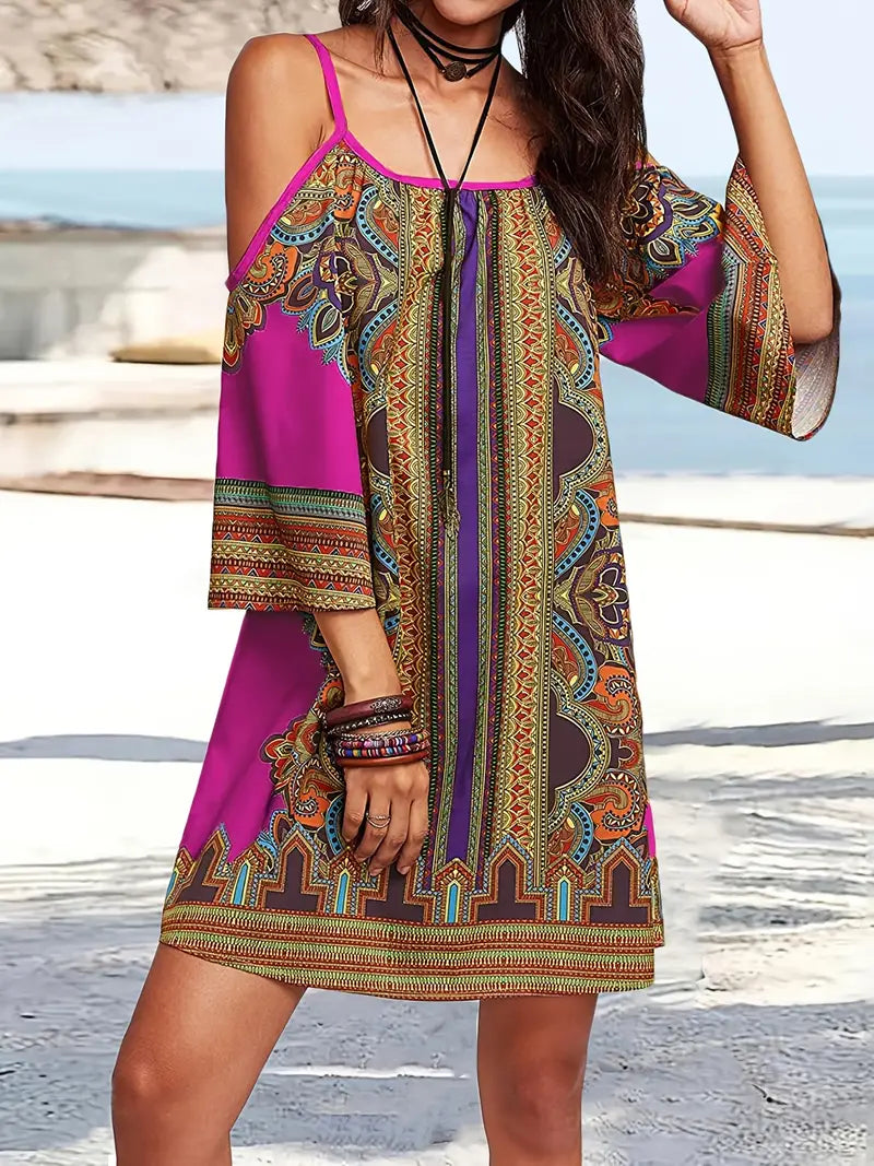 Vintage-Kleid mit ethnischem Blumendruck