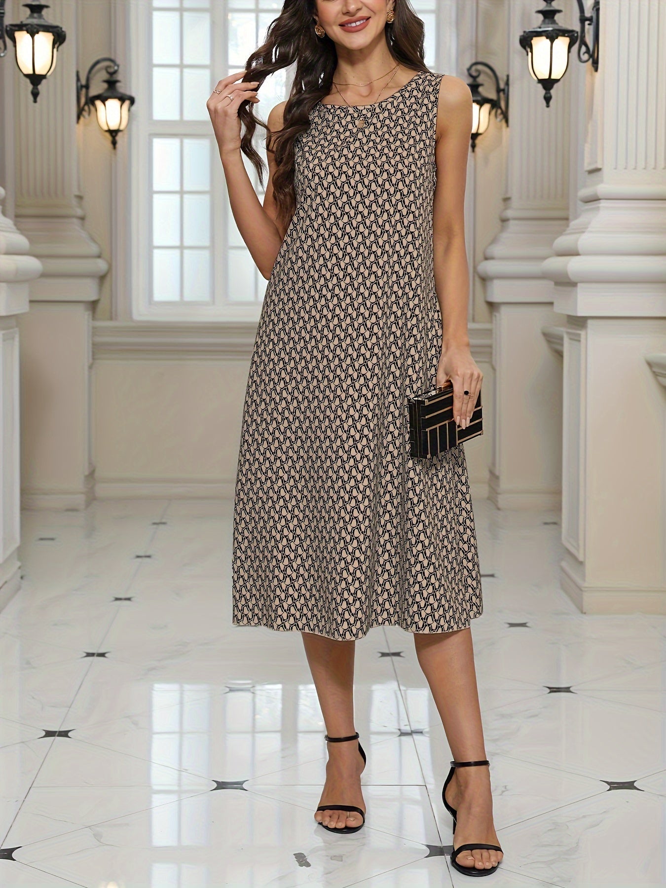 Luftiges Sommerkleid mit Taschen Ärmeloses Allover-Print Freizeitkleid