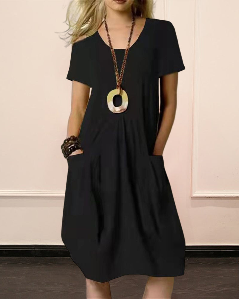 Alltags-Eleganz: Urban Chic Rundhals-Kleid mit Kurzen Ärmeln