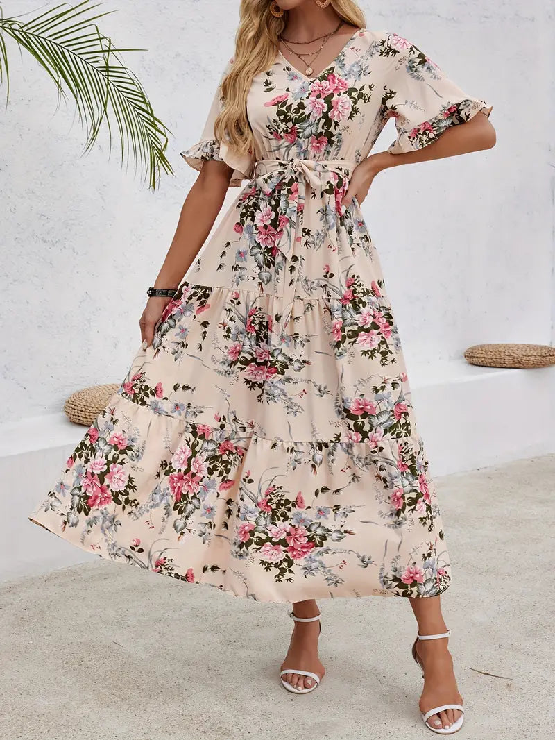 Kleid mit Rüschensaum und Blumenmuster