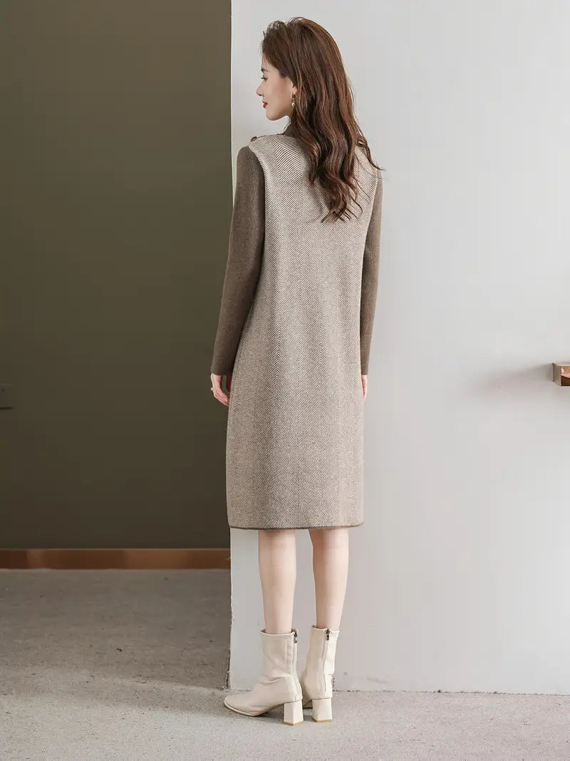 Casual Mock Neck, Lange Ärmel, Knielang mit Knopfleiste