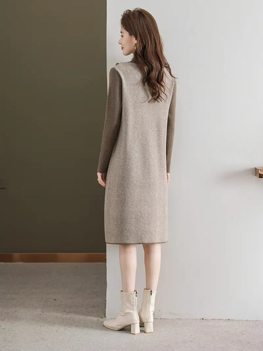 Casual Mock Neck, Lange Ärmel, Knielang mit Knopfleiste