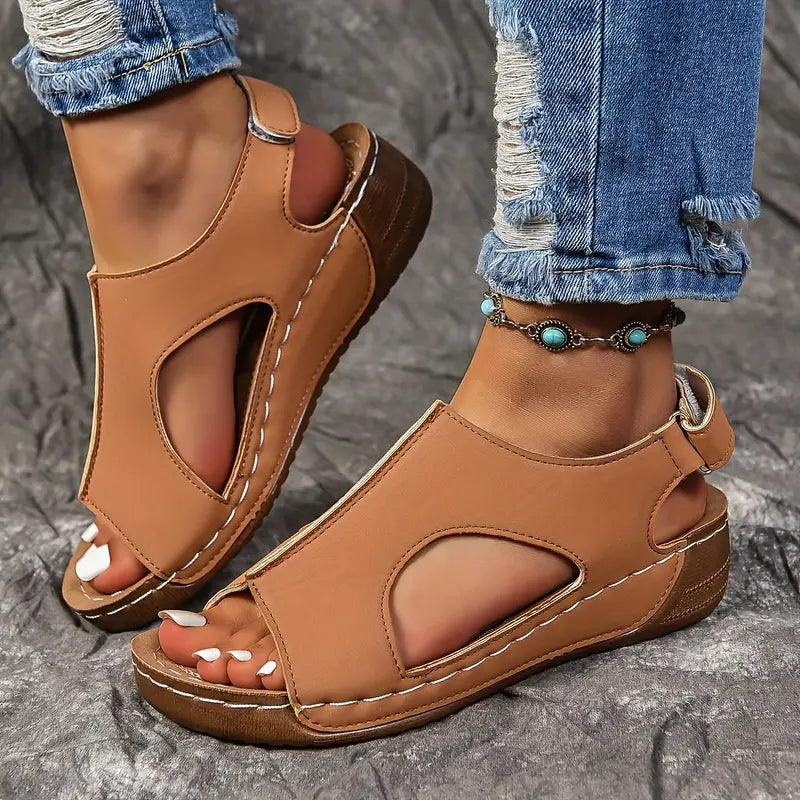 Keilabsatz Sandalen Bequeme Plateau-Schuhe mit Knöchelriemen