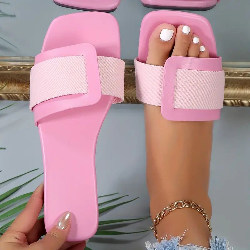 Liza - Schnalle Dekor Sandalen Quadratische Zehe Schlüpf-Flats