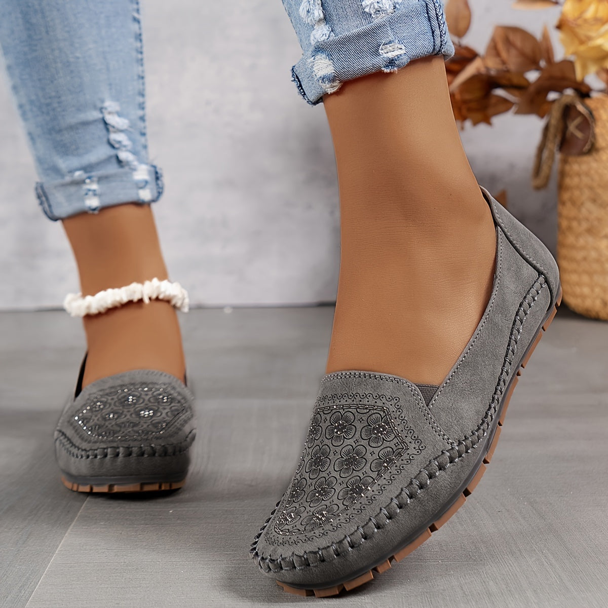 Vintage Floral Schlüpfsandalens für Frauen, leicht und bequem