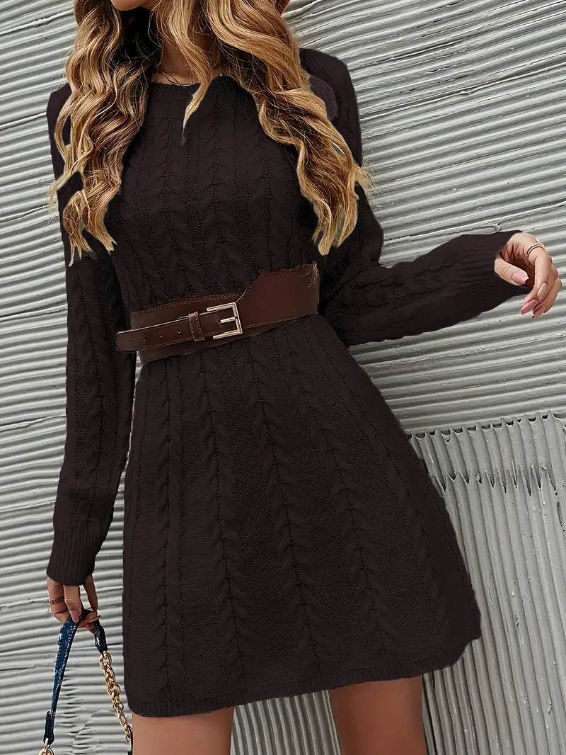 Kabelstrick-Kleid – Langarm, Rundhals, Lässiger Stricklook