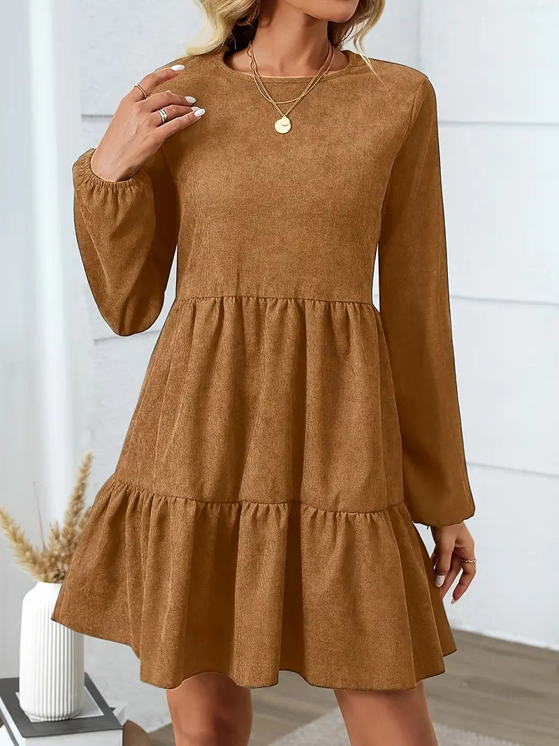 Elegantes Winterkleid – A-Linie, Laternenärmel, Maroon