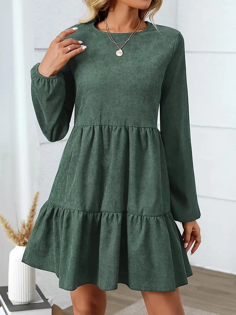 Elegantes Winterkleid – A-Linie, Laternenärmel, Maroon