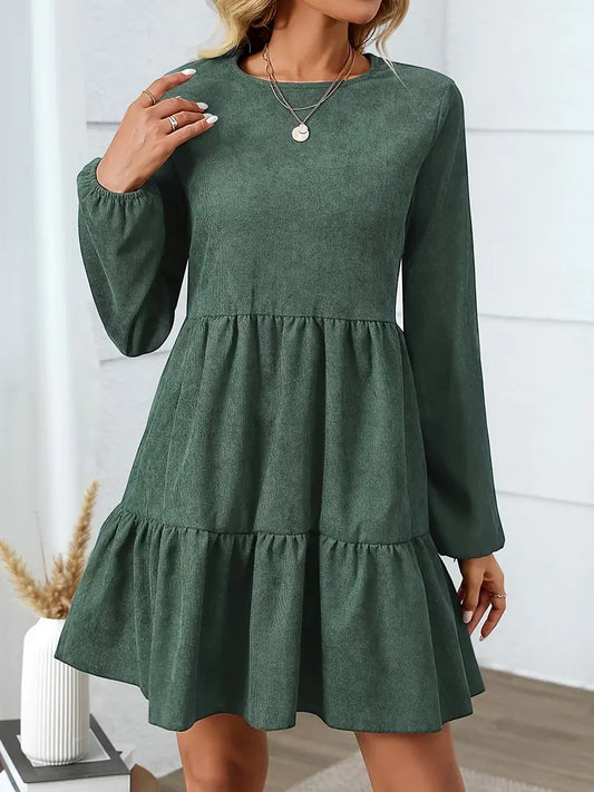 Elegantes Winterkleid – A-Linie, Laternenärmel, Maroon