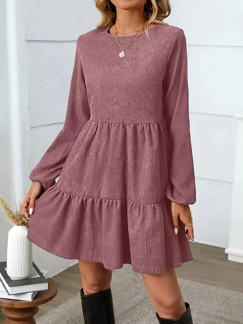 Elegantes Winterkleid – A-Linie, Laternenärmel, Maroon