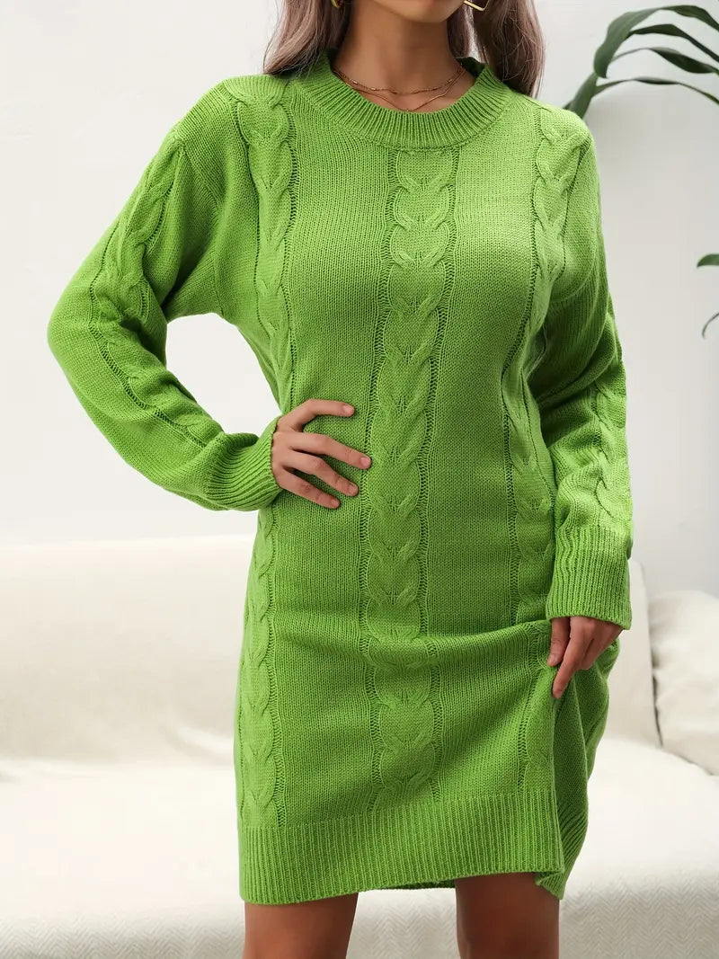 Kabelstrick-Sweaterkleid – Langarm, Rundhals, Lässiger Winterlook