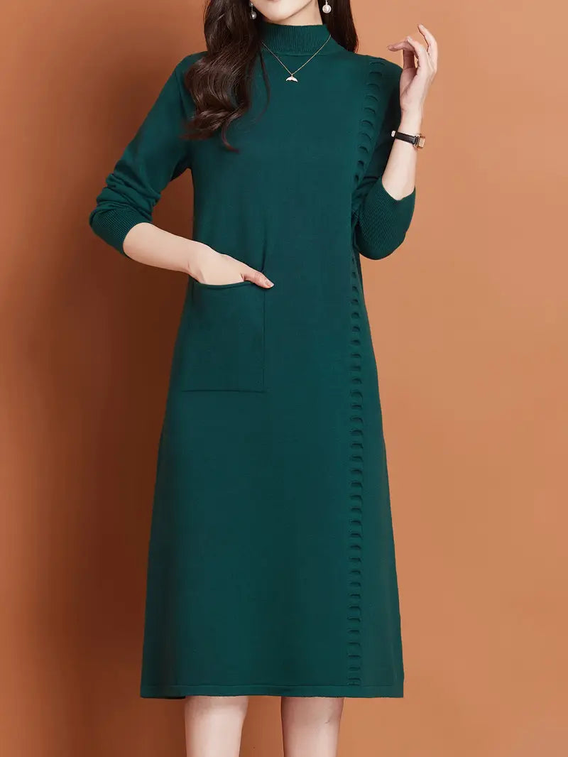 Winter Strickkleid – Halbhochkragen, Lässig und Modisch