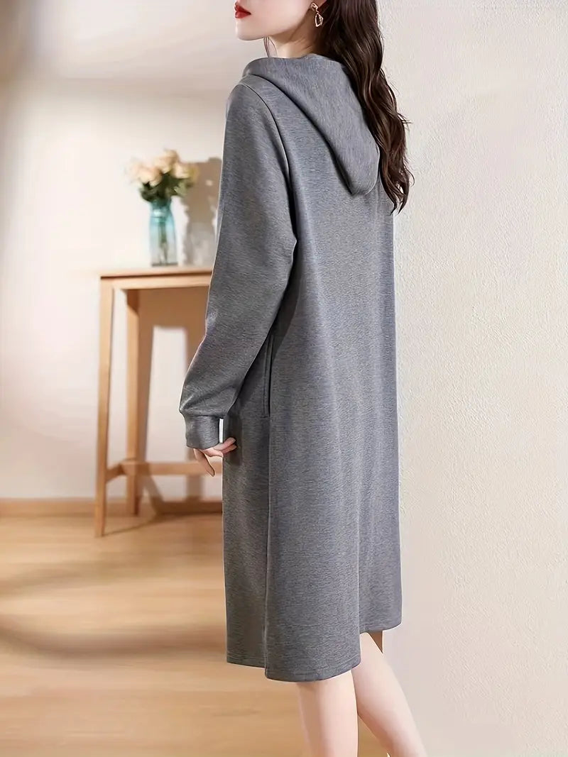 Lässiges Hoodie-Kleid – Langarm, Sweatshirt-Stil, Uni-Farben