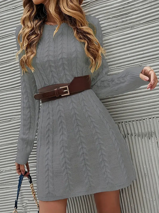 Kabelstrick-Kleid – Langarm, Rundhals, Lässiger Stricklook