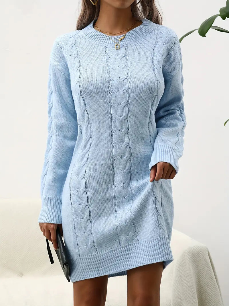 Kabelstrick-Sweaterkleid – Langarm, Rundhals, Lässiger Winterlook