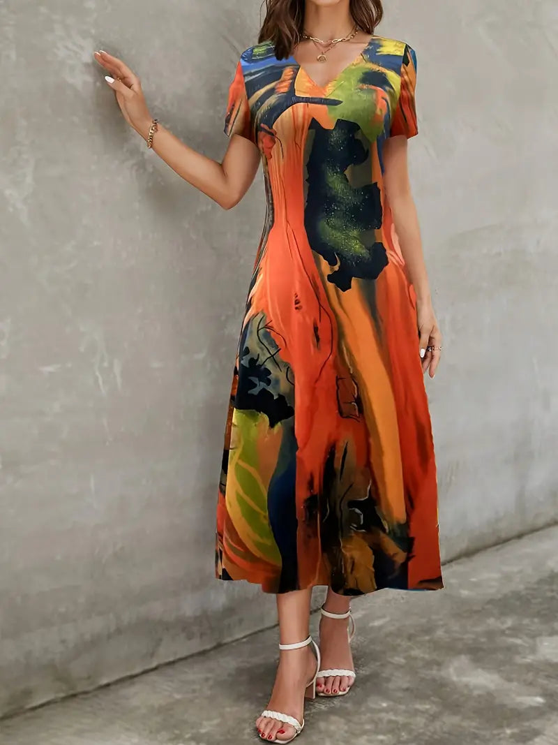 Elegantes kurzärmeliges Kleid in A-Linie