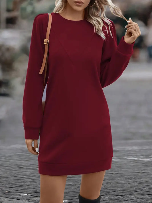 Elegantes Longsleeve Kleid – Schlichtes Strickdesign, Rundhals