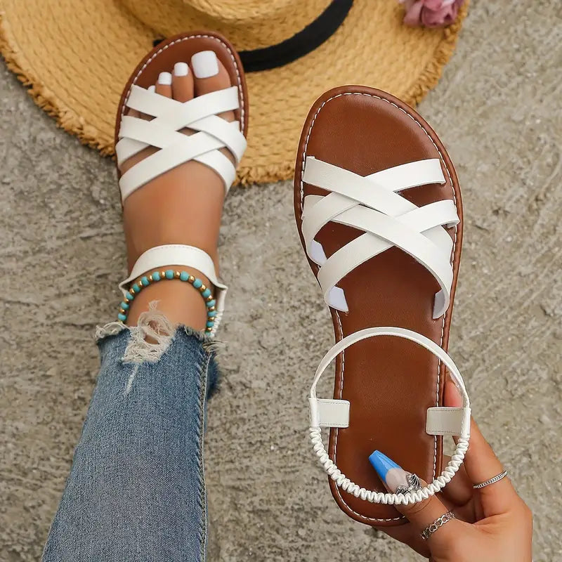 Damen Sommer Roman-Flach Sandalen – Offene Zehen, Rutschfest & Elegant