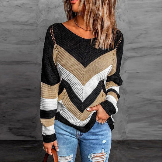 Lässiger Gestreifter Patchwork-Pullover
