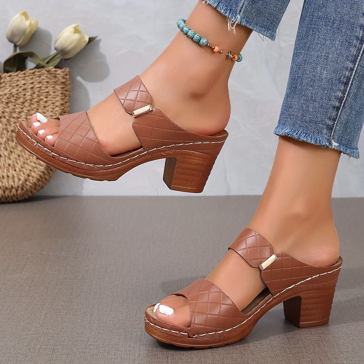 Klotzige Ferse Sandalen – Bequeme Offene Hohe Absätze, Sommer Lässig Schuhe