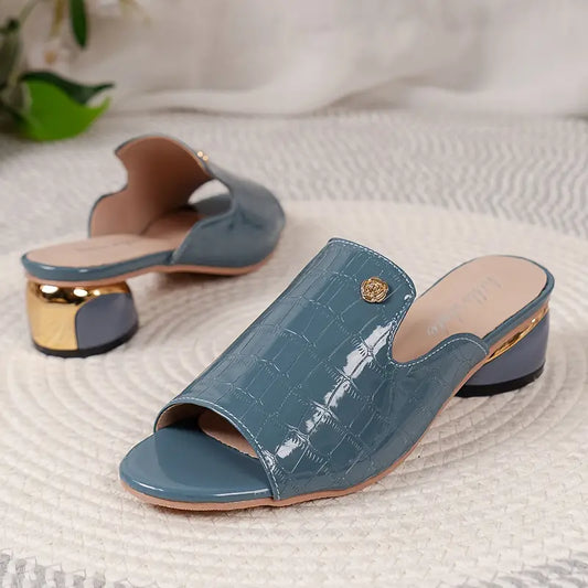 Krokodil-Muster Chunky Heel Sandalen Elegante Pumps mit Offener Spitze