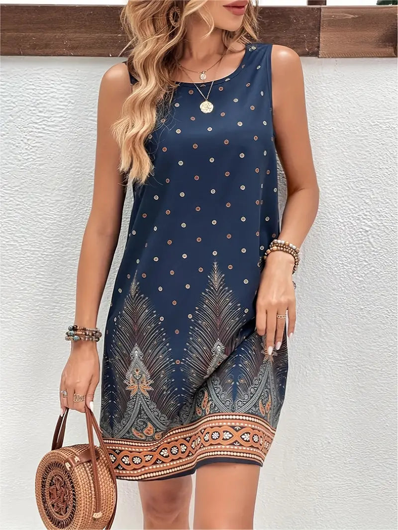 Ethnisches Tank-Kleid mit Federn