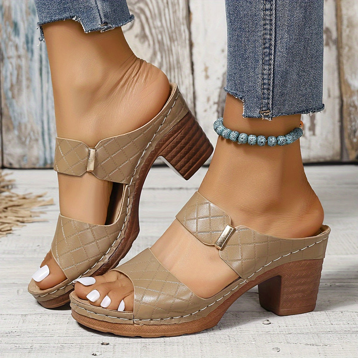 Klotzige Ferse Sandalen – Bequeme Offene Hohe Absätze, Sommer Lässig Schuhe
