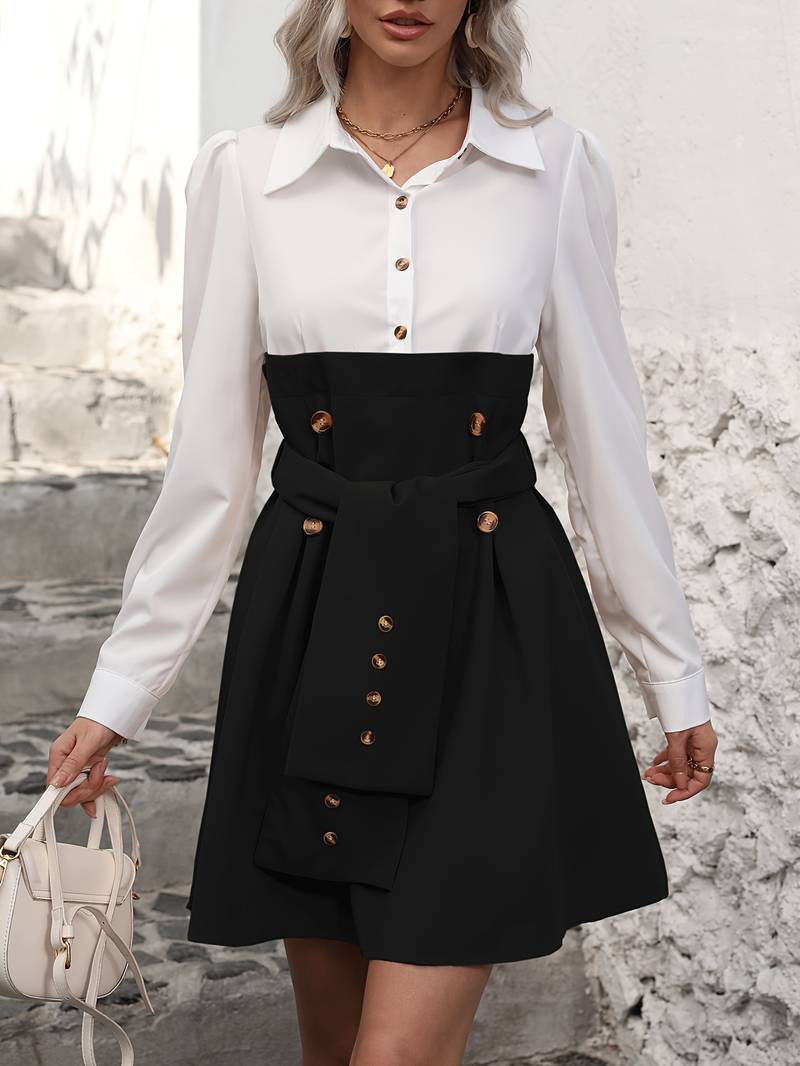 Elegantes langärmeliges Kleid mit Bindegürtel