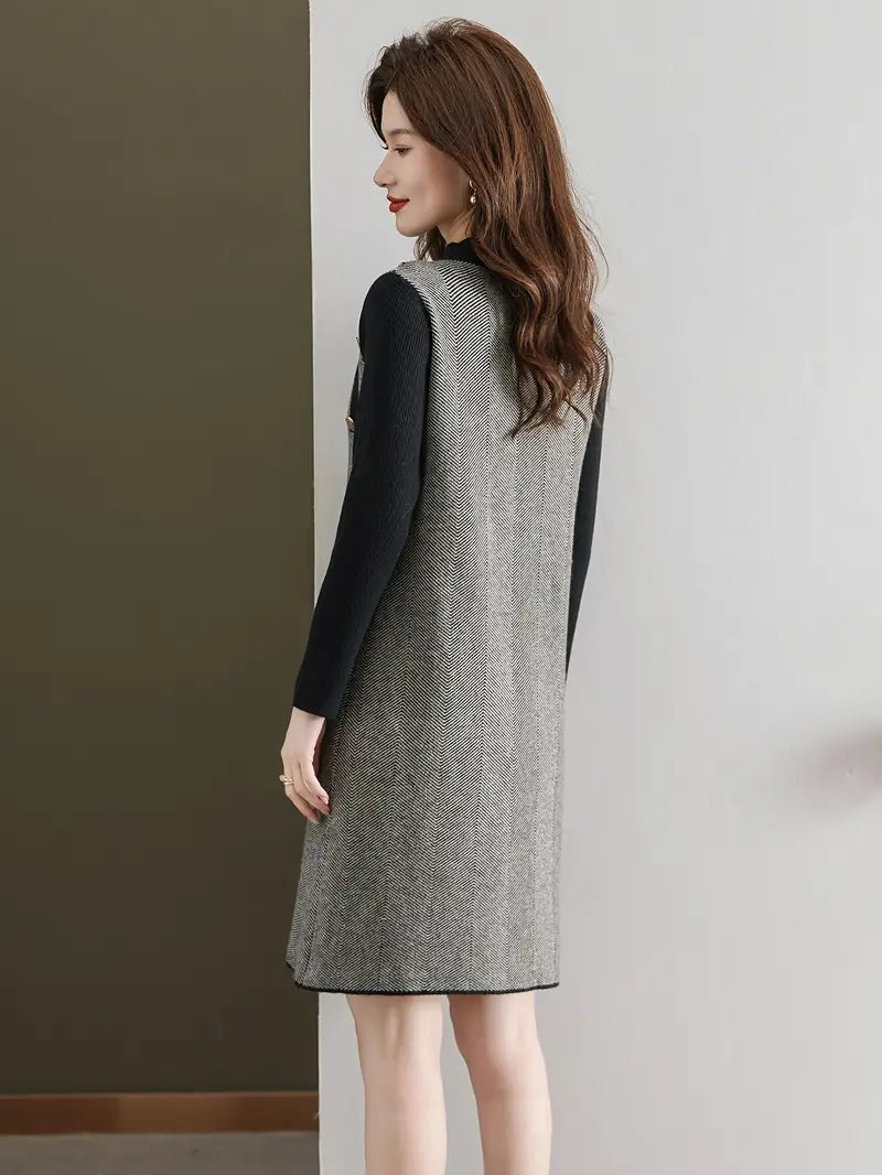 Casual Mock Neck, Lange Ärmel, Knielang mit Knopfleiste