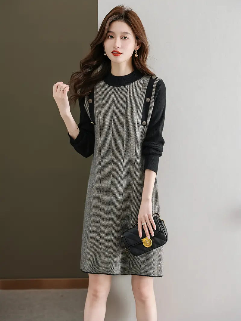 Casual Mock Neck, Lange Ärmel, Knielang mit Knopfleiste