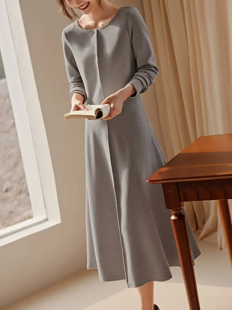 Elegantes langärmeliges Strickkleid für Frauen, Rundhalsausschnitt
