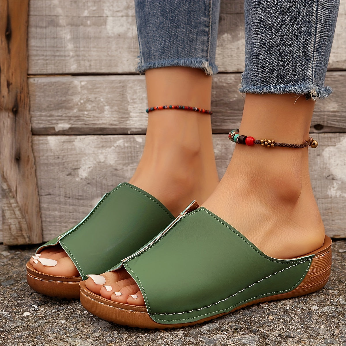 Kontrastfarbene Pantoletten Bequeme Sommer Sandalen mit Softsohle