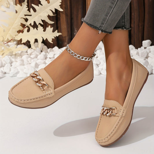 Loafers mit Ketten-Dekor – Leichte Slip-On Schuhe Rundzehen