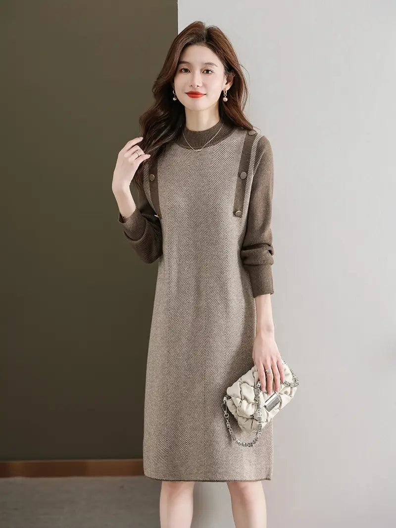 Casual Mock Neck, Lange Ärmel, Knielang mit Knopfleiste