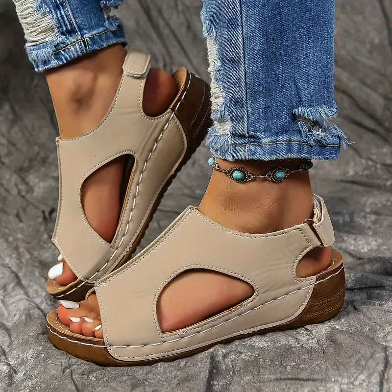 Keilabsatz Sandalen Bequeme Plateau-Schuhe mit Knöchelriemen