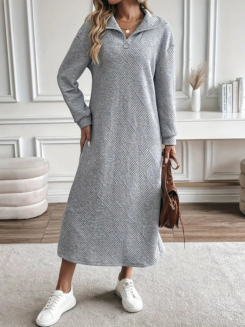 Lässiges Langarmkleid mit Reißverschluss und Kragen