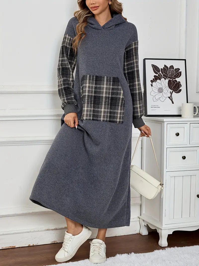 Kuscheliges Fleece-gefüttertes Maxikleid mit Kapuze für Damen