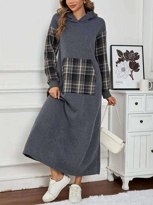 Kuscheliges Fleece-gefüttertes Maxikleid mit Kapuze für Damen