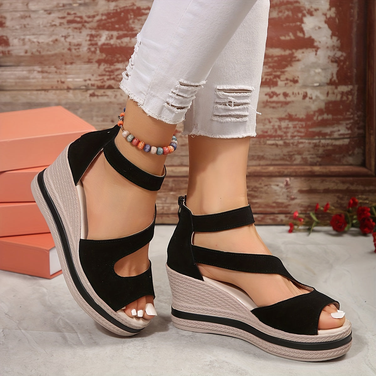 Keilsandalen mit Plateau – Bequeme Sommerschuhe mit Reißverschluss
