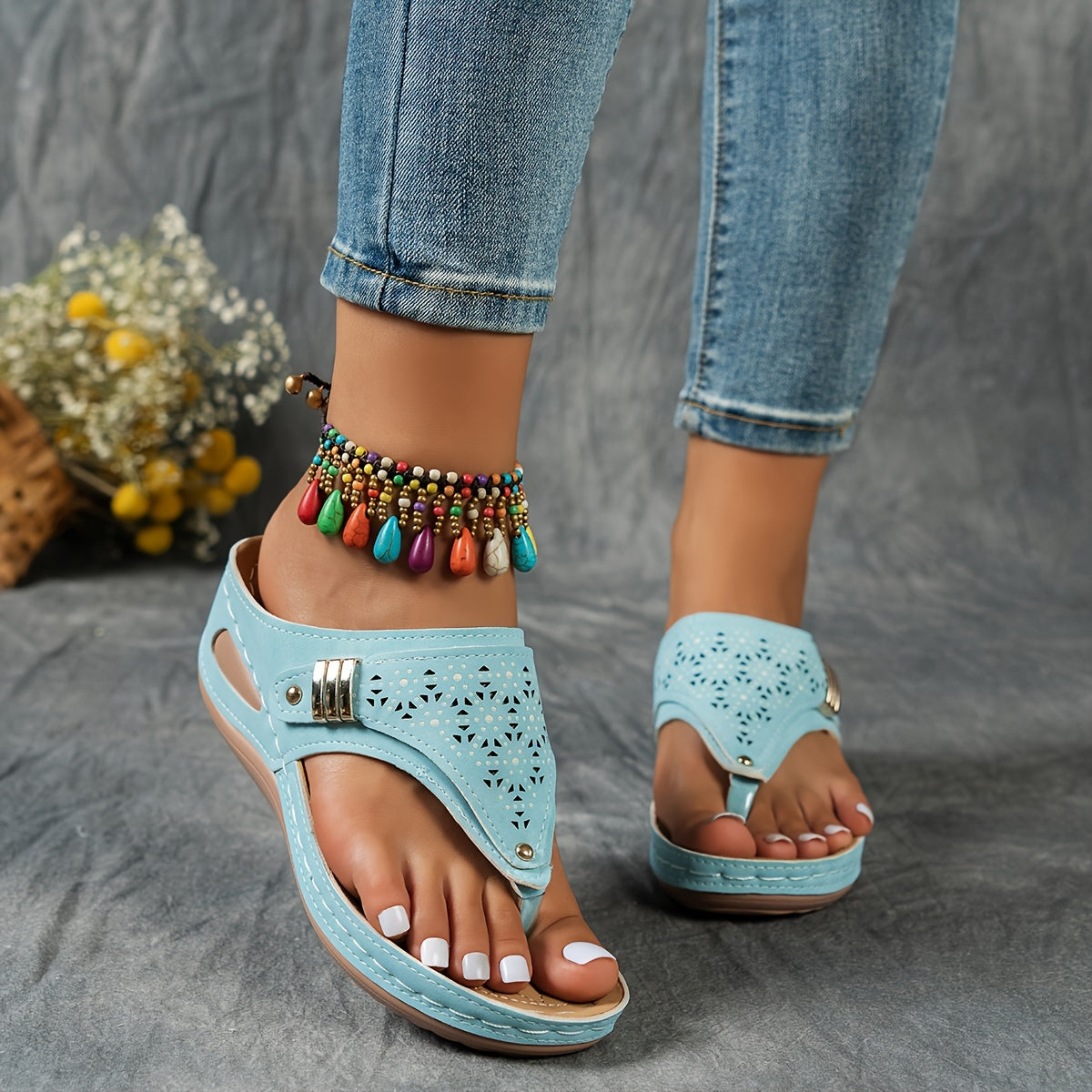 Keil-Flip-Flops Bequeme Sandalen mit Fußgewölbeunterstützung