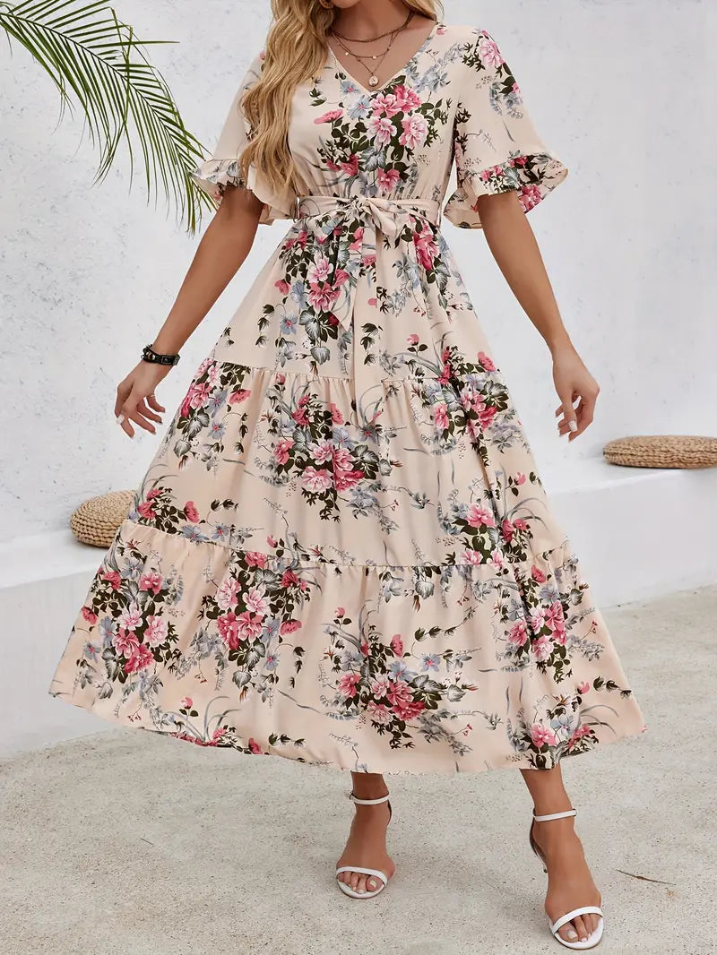 Kleid mit Rüschensaum und Blumenmuster