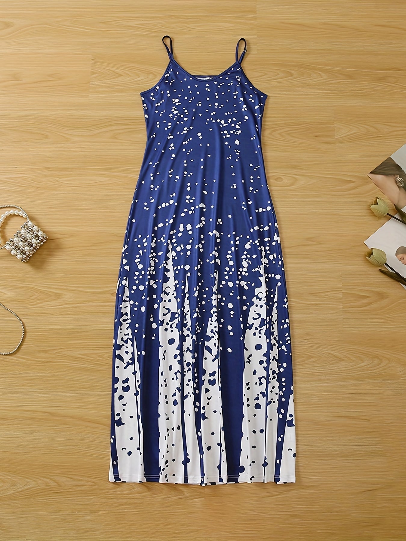 Farbblock Maxi Kleid – Ärmelloses V-Ausschnitt Sommerkleid